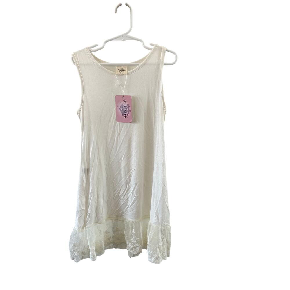 M.L. Kids White Lace Hem Sleeveless Slip Dress size 7 New with tags